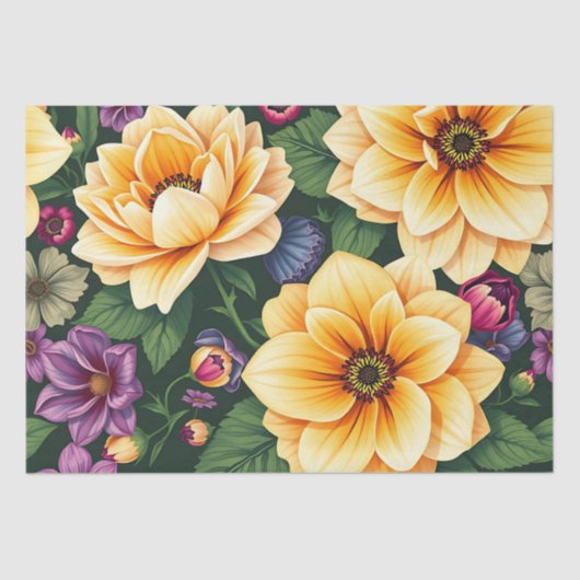 Hellgelbe und violette Blumen farbenfrohe Blumen Seidenpapier (Vorderseite)