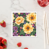 Hellgelbe und violette Blumen farbenfrohe Blumen Serviette (Beispiel)