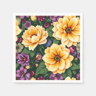 Hellgelbe und violette Blumen farbenfrohe Blumen Serviette