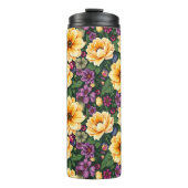 Hellgelbe und violette Blumen farbenfrohe Blumen Thermosbecher (Vorderseite)