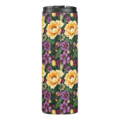 Hellgelbe und violette Blumen farbenfrohe Blumen Thermosbecher (Rückseite)