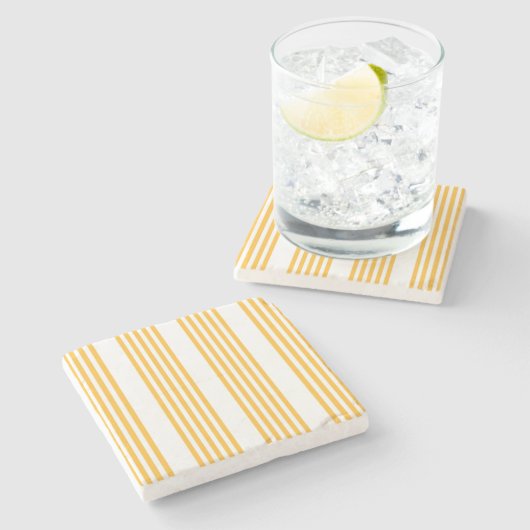 Hellgelbe und weiße fünf Streifen Muster Steinuntersetzer (Seitenansicht)