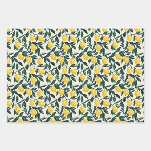 Hellgelbe Zitrone Gemustertes Set von 3 Geschenkpapier Set (Vorderseite 3)