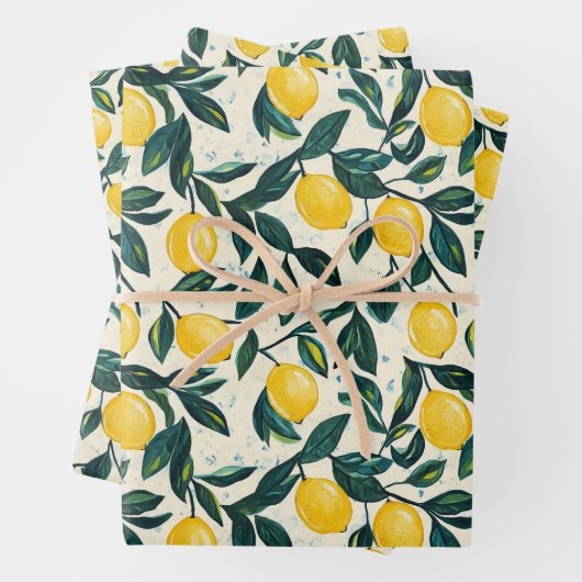 Hellgelbe Zitrone Gemustertes Set von 3 Geschenkpapier Set (Beispiel)