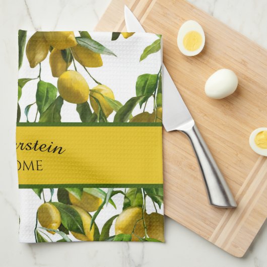 Hellgelbe Zitronen und grüne Blätter Geschirrtuch (Viertel Falte)