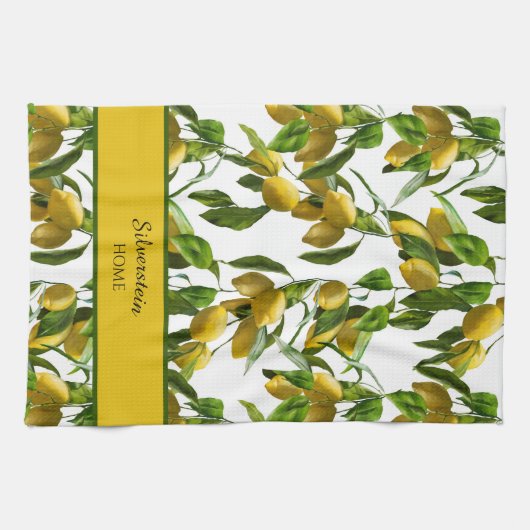 Hellgelbe Zitronen und grüne Blätter Geschirrtuch (Horizontal)