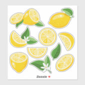 Hellgelbe Zitronen und Zitronenscheiben Aufkleber (Blatt)