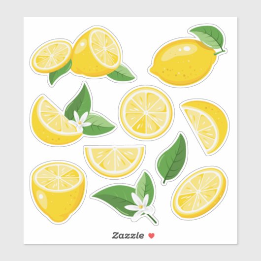 Hellgelbe Zitronen und Zitronenscheiben Aufkleber (Blatt)