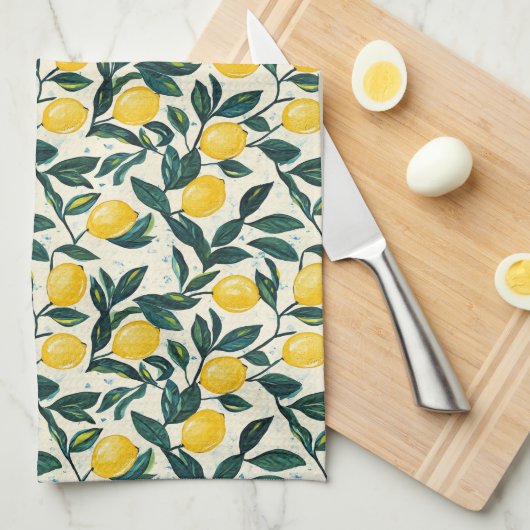 Hellgelbe Zitronenbäume zweiteilig Geschirrtuch (Viertel Falte)