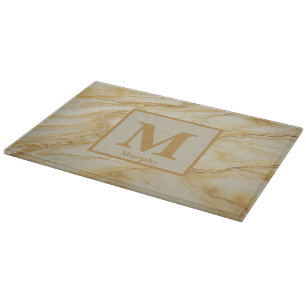 Hellgelber Marmor mit Bronze Veins Monogramm Schneidebrett