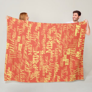 Hellgelber Name Prägt Allover Orange-Red Fleecedecke