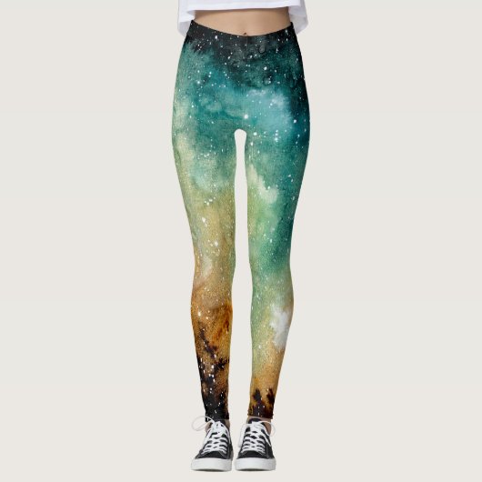 Hellgelber Nebel, dunkler Aquarell. Leggings (Vorderseite)