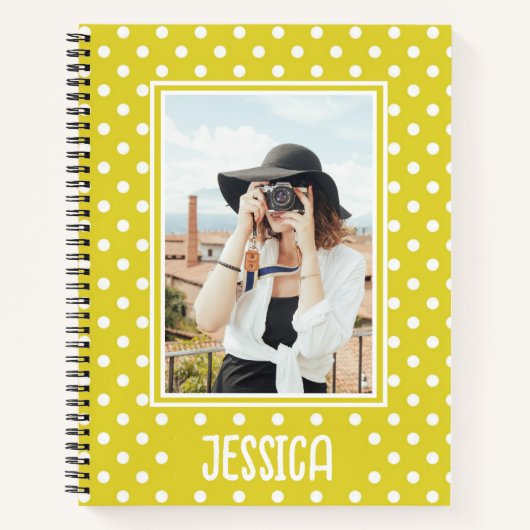 Hellgelber Polka Dot Benutzerdefiniertes Foto und Notizblock (Vorderseite)