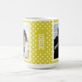 Hellgelber Polka Dot Custom 2 Foto und Name Kaffeetasse (Mittel)