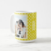 Hellgelber Polka Dot Custom 2 Foto und Name Kaffeetasse (Vorderseite Links)