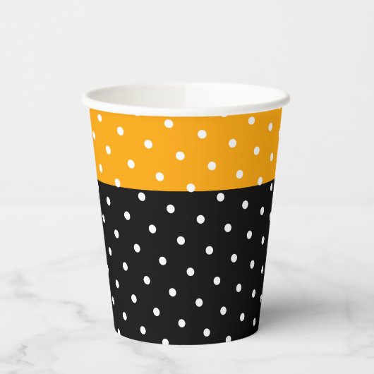 Hellgelber Schwarz-weißer Polka-Farbblock Pappbecher (Links)