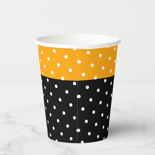 Hellgelber Schwarz-weißer Polka-Farbblock Pappbecher (Rechts)