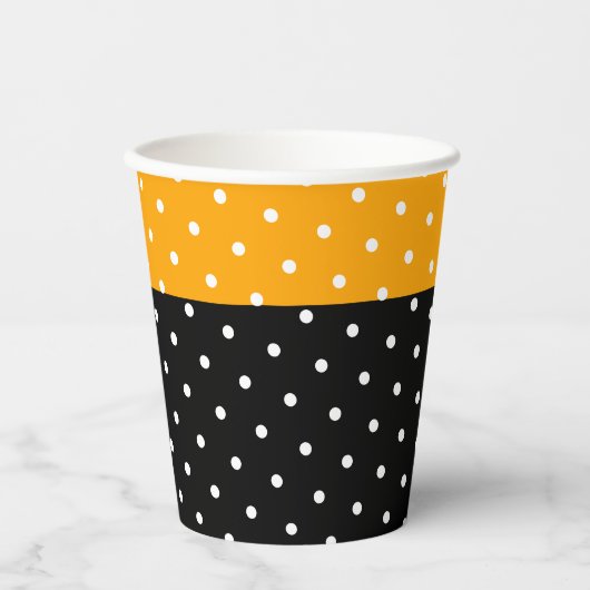 Hellgelber Schwarz-weißer Polka-Farbblock Pappbecher (Vorderseite)