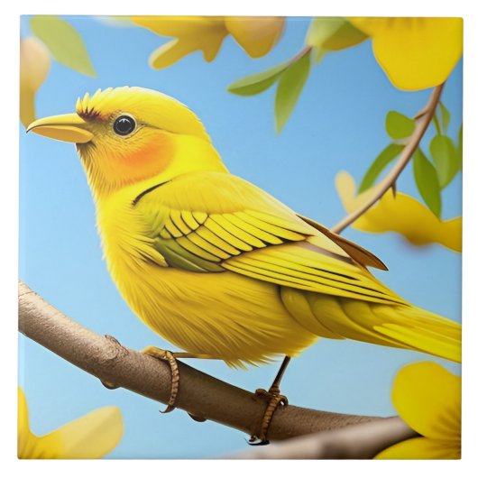 Hellgelber Songbird auf einem Zweig Fliese (Vorderseite)