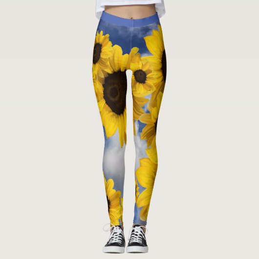 Hellgelber und blauer Sonnenblumenhimmel Leggings (Vorderseite)