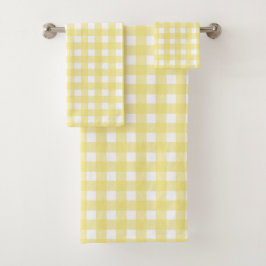 Hellgelber und weißer Gingham Badhandtuch Set