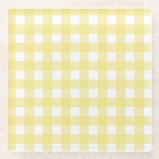 Hellgelber und weißer Gingham Glasuntersetzer (Vorderseite)