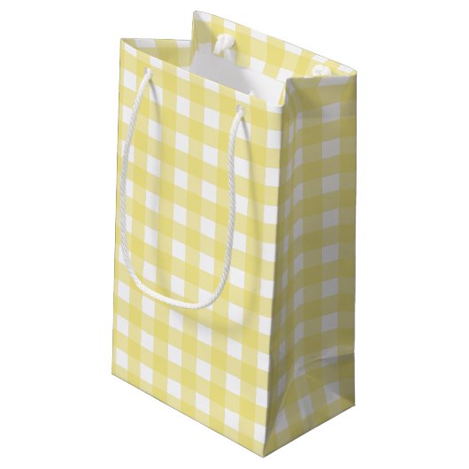 Hellgelber und weißer Gingham Kleine Geschenktüte (Rückseite Schrägansicht)