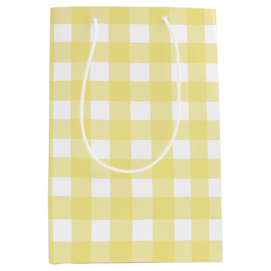 Hellgelber und weißer Gingham Mittlere Geschenktüte (Vorderseite)