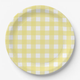 Hellgelber und weißer Gingham Pappteller