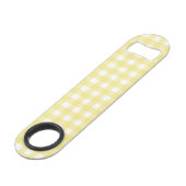 Hellgelber und weißer Gingham Speed Flaschenöffner (Rückseite Schrägansicht)