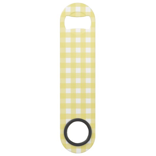 Hellgelber und weißer Gingham Speed Flaschenöffner (Vorderseite)