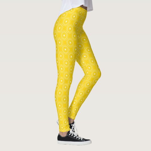 Hellgelbes abstraktes Zitronenmuster Retro Leggings (Rechts)