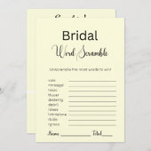 Hellgelbes Bridal Word-Scramble-Spiel Einladung (Vorne/Hinten)