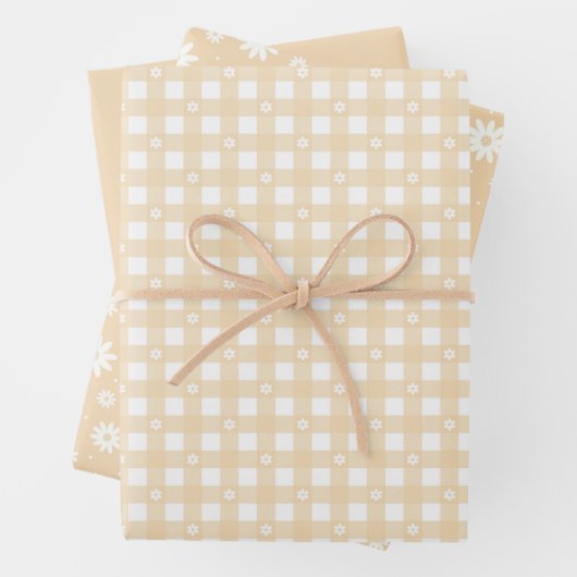 Hellgelbes Federmuster und festes Wrapping Paper Geschenkpapier Set (Beispiel)