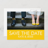 Hellgelbes Foto Save the Date Postkarte (Vorne/Hinten)