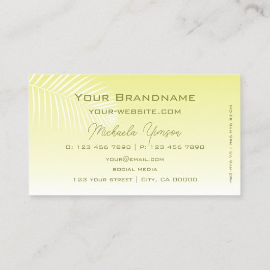 Hellgelbes Gradient Palm Leaf Monogramm einfach Visitenkarte (Rückseite)