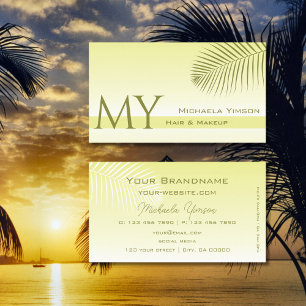 Hellgelbes Gradient Palm Leaf Monogramm einfach Visitenkarte