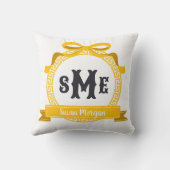 Hellgelbes griechisches Schlüsselband-Monogramm Kissen (Rückseite)
