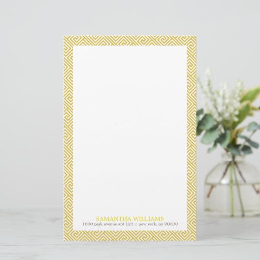 Hellgelbes griechisches Schlüsselmuster Briefpapier (Stehend Vorderseite)