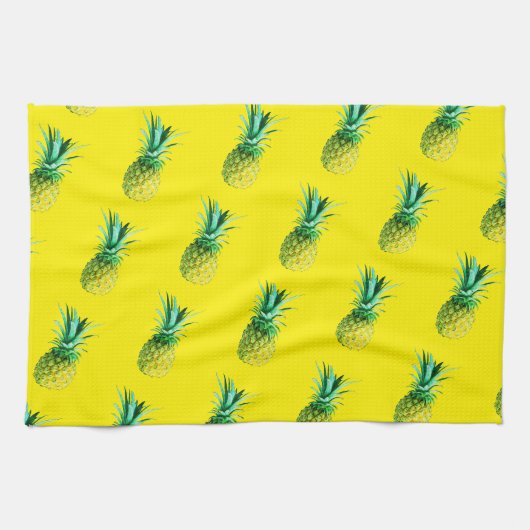 Hellgelbes, grünes Yummy-Ananas-Muster Geschirrtuch (Horizontal)