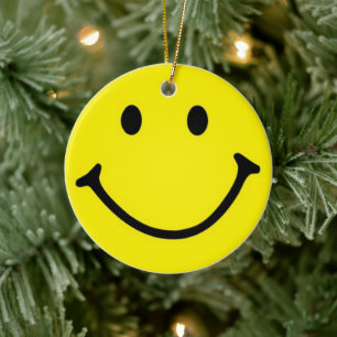 Hellgelbes Happy Lächeln Gesicht Keramik Ornament