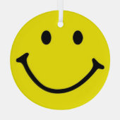 Hellgelbes Happy Lächeln Gesicht Ornament Aus Glas (Rückseite)