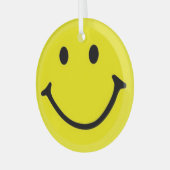 Hellgelbes Happy Lächeln Gesicht Ornament Aus Glas (Vorderseite links)