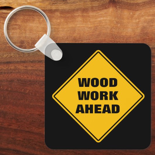 Hellgelbes Holz: Vorsicht beim Straßenschild Schlüsselanhänger (Vorderseite)