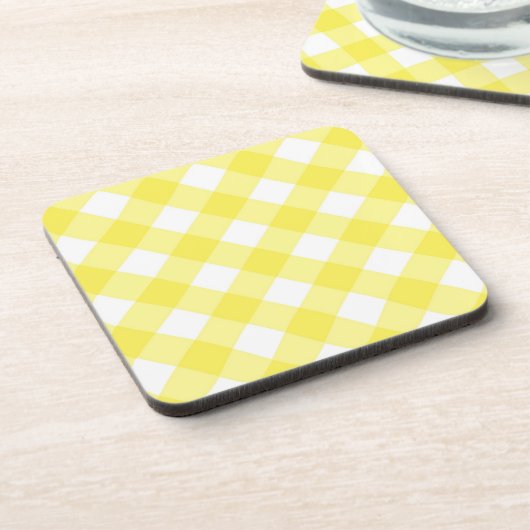 Hellgelbes klassisches Gingham-Muster Getränkeuntersetzer (Linke Seite)