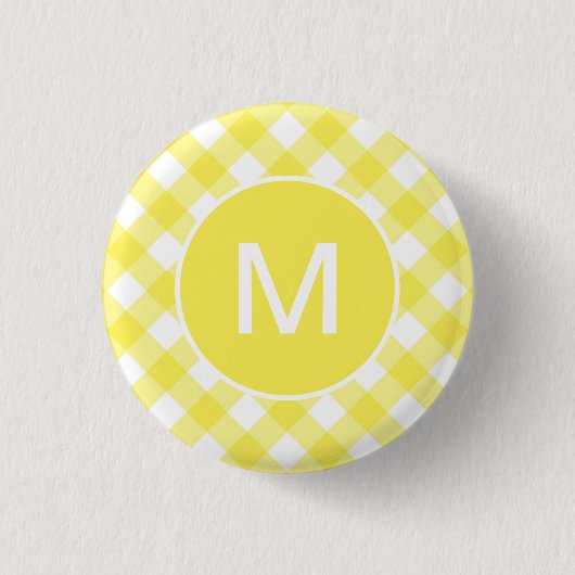 Hellgelbes klassisches Gingham-Muster mit Monogram Button (Vorderseite)
