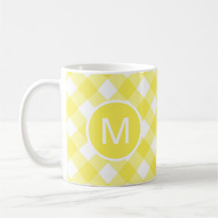 Hellgelbes klassisches Gingham-Muster mit Monogram Kaffeetasse