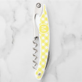 Hellgelbes klassisches Gingham-Muster mit Monogram Kellnermesser (Vorderseite)