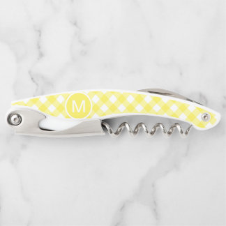 Hellgelbes klassisches Gingham-Muster mit Monogram Kellnermesser