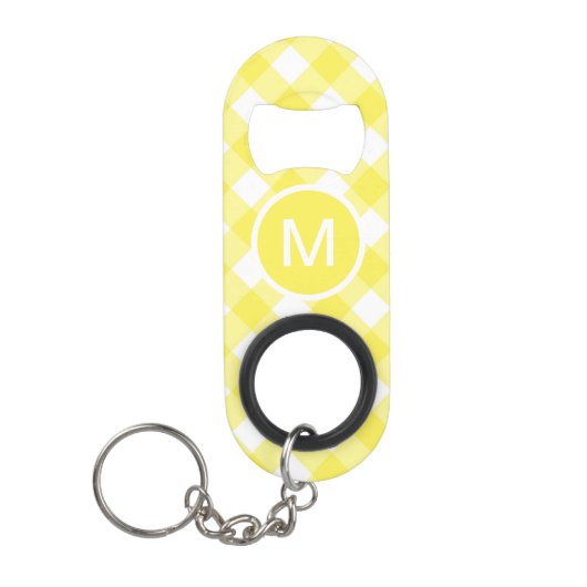 Hellgelbes klassisches Gingham-Muster mit Monogram Mini Flaschenöffner (Vorderseite)